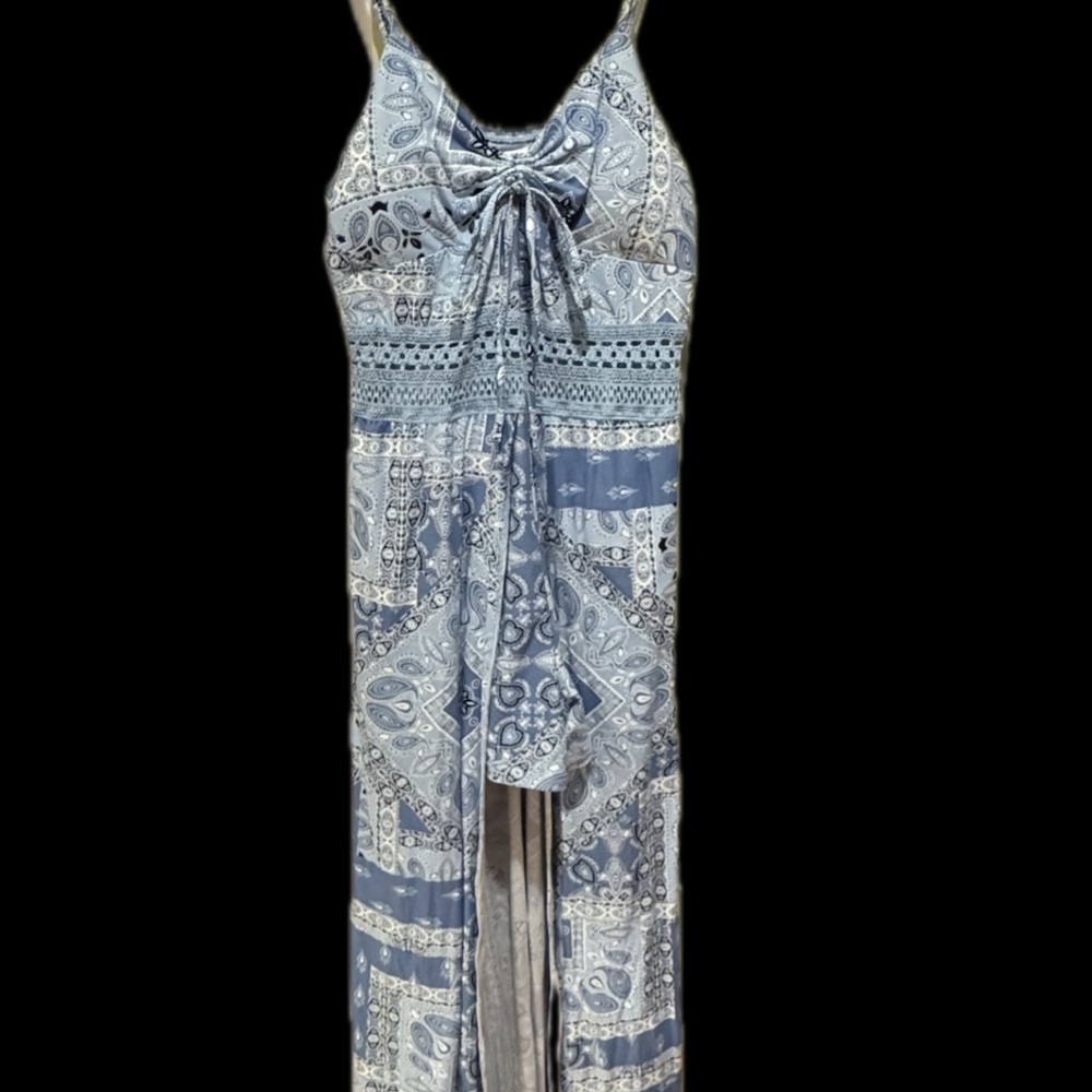 Blue and White Patterned Maxi Dress